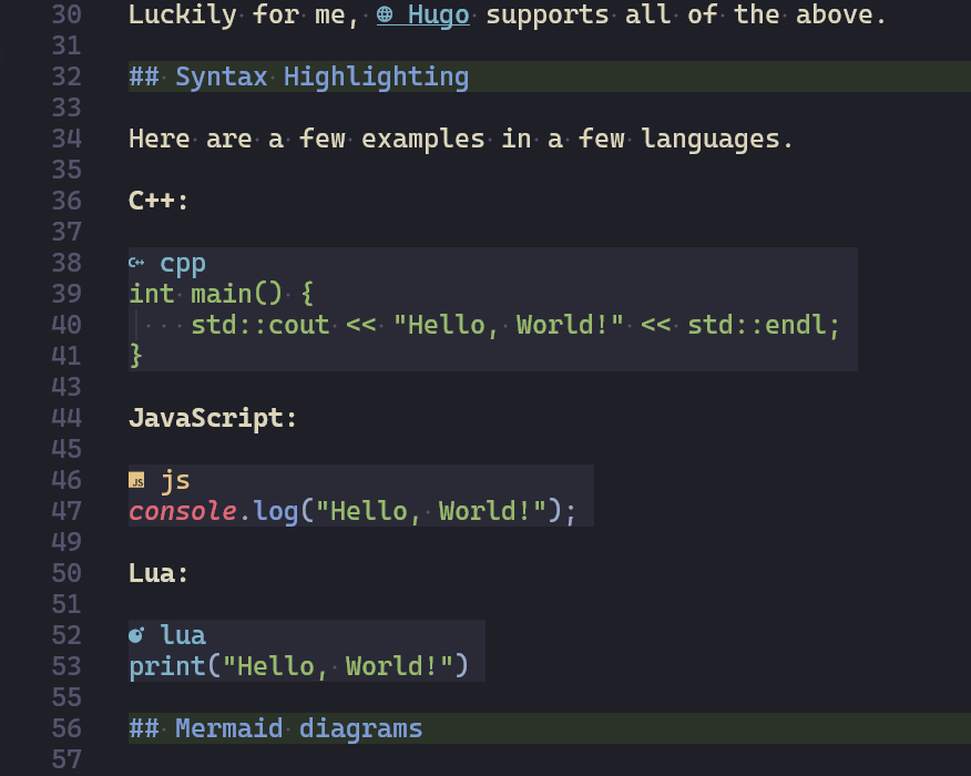 Screenshot of some source code for this page